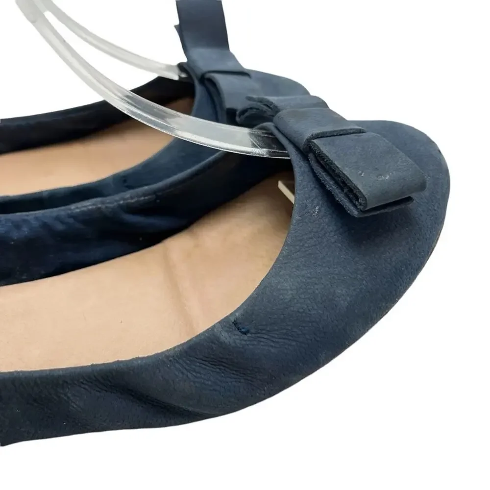 ADAM TUCKER Genuine Leather Navy Blue Suede Bow Ballet Flats Loafers Shoes 8.5